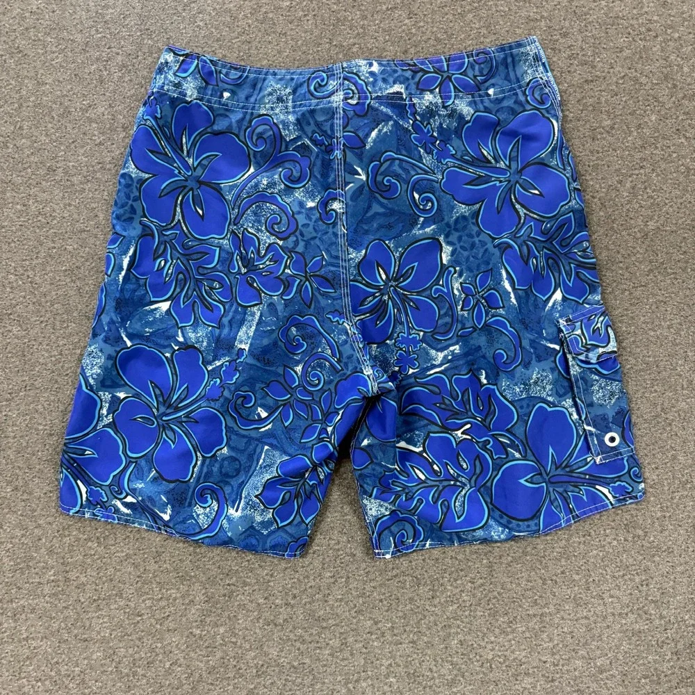 Vintage Quiksilver Board Shorts Mens 33 Blue Good Floral Hibiscus Cargo Surf